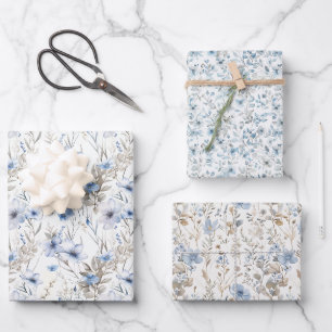 Delicate Watercolor Botanical Pattern – Soft Blue Wrapping Paper Sheet