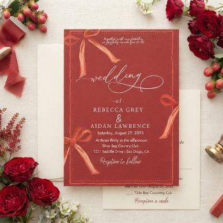 Delicate Watercolor Bows Wedding Invitation