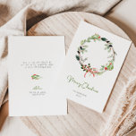 Delicate Watercolor Christmas Wreath Holiday Card<br><div class="desc">Soft greenery watercolor Christmas wreath with holly and a red bow. Customisable with your holiday greetings to your loved ones.</div>