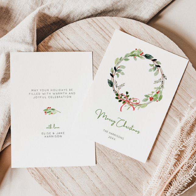Delicate Watercolor Christmas Wreath Holiday Card (Creator Uploaded)