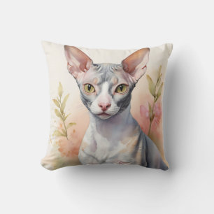 Delicate Watercolor Cornish Rex Portrait Cushion