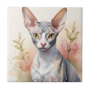 Delicate Watercolor Cornish Rex Portrait  Tile