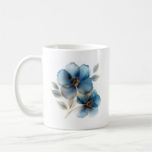 Delicate watercolor dusty blue and gold flowers coffee mug