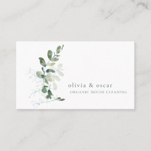 Delicate Watercolor Eucalyptus House Cleaning Business Card