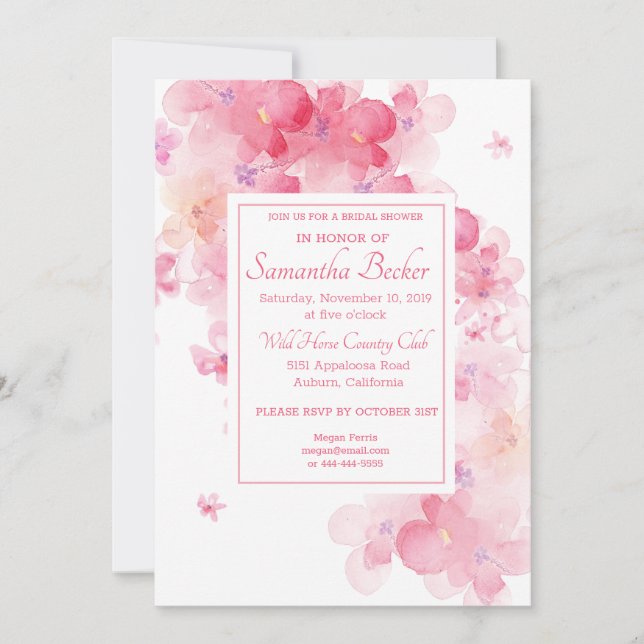 Delicate Watercolor Floral Bridal Shower Invitation (Front)