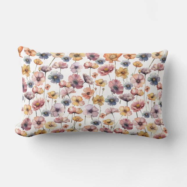  delicate watercolor floral design lumbar cushion (Front)