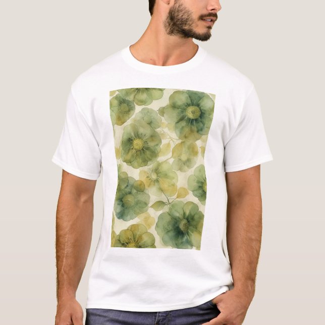 Delicate Watercolor Floral Design T-Shirt (Front)