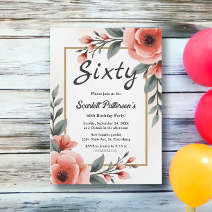 Delicate Watercolor Floral Frame Summer Birthday Invitation