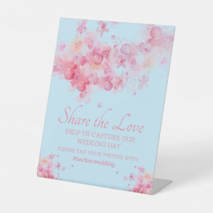 Delicate Watercolor Floral Hashtag Wedding Poster Pedestal Sign