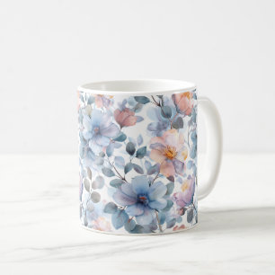 Delicate watercolor floral pattern in pastel colou coffee mug