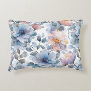 Delicate watercolor floral pattern in pastel colou decorative cushion