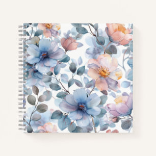 Delicate watercolor floral pattern in pastel colou notebook