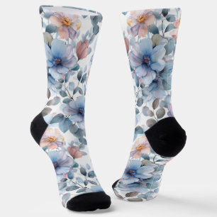 Delicate watercolor floral pattern in pastel colou socks