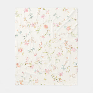 Delicate Watercolor Floral Pattern | Pink Blossom Fleece Blanket