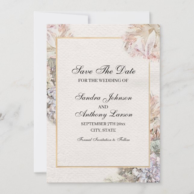 Delicate Watercolor Floral Save The Date (Front)