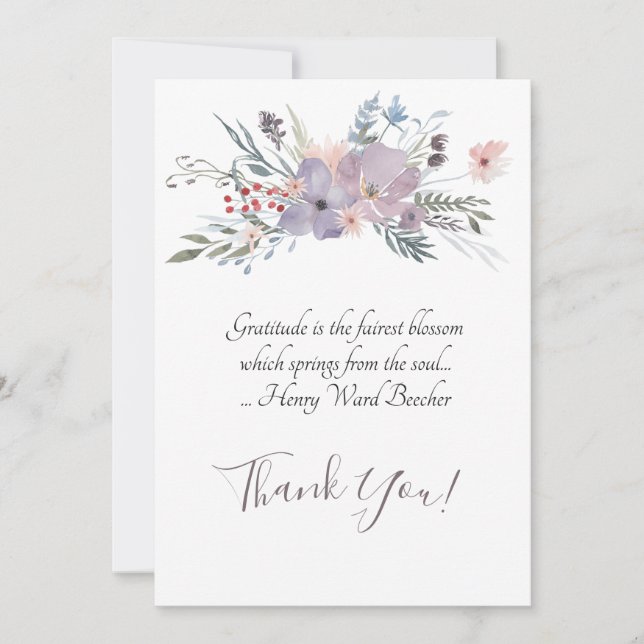 Delicate Watercolor Floral Spray Thank You Card (Front)