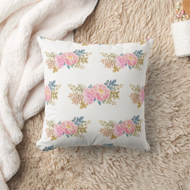 Delicate Watercolor Floral Throw Pillow (Blanket)