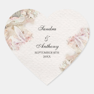 Delicate Watercolor Floral Wedding  Heart Sticker