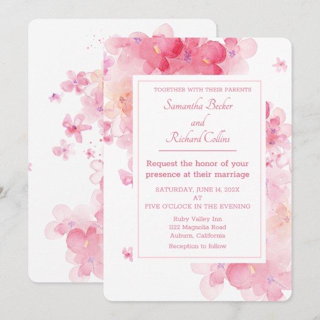 Delicate Watercolor Floral Wedding Invitation (Front/Back)