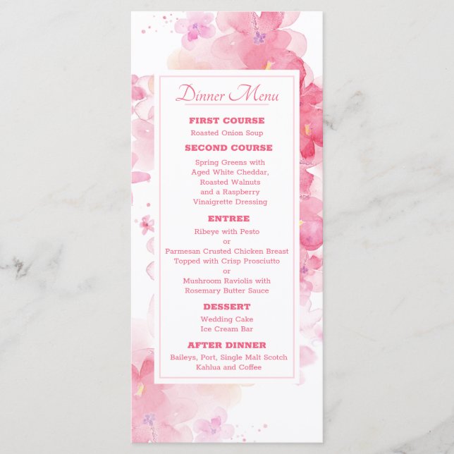 Delicate Watercolor Floral Wedding Menu (Front)
