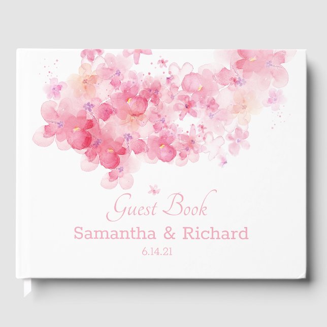 Delicate Watercolor Floral Wedding Poster Guest Bo Book (Front)