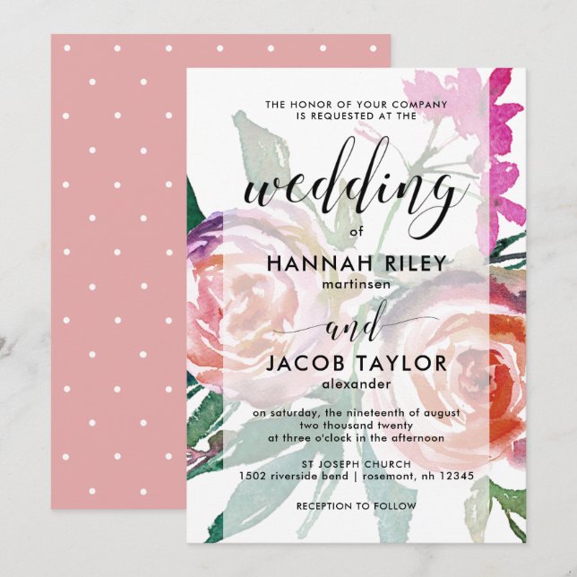 Delicate Watercolor Floral with Overlay Wedding Invitation (Front/Back)