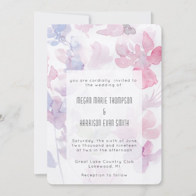 Delicate Watercolor Flower Wedding Invitation (Front)