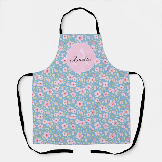 Delicate watercolor flowers  apron (Front)