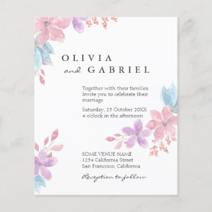 Delicate watercolor flowers botanical boho wedding flyer
