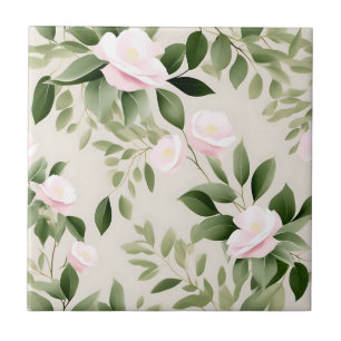 Delicate Watercolor Flowers Eucalyptus Pattern Tile