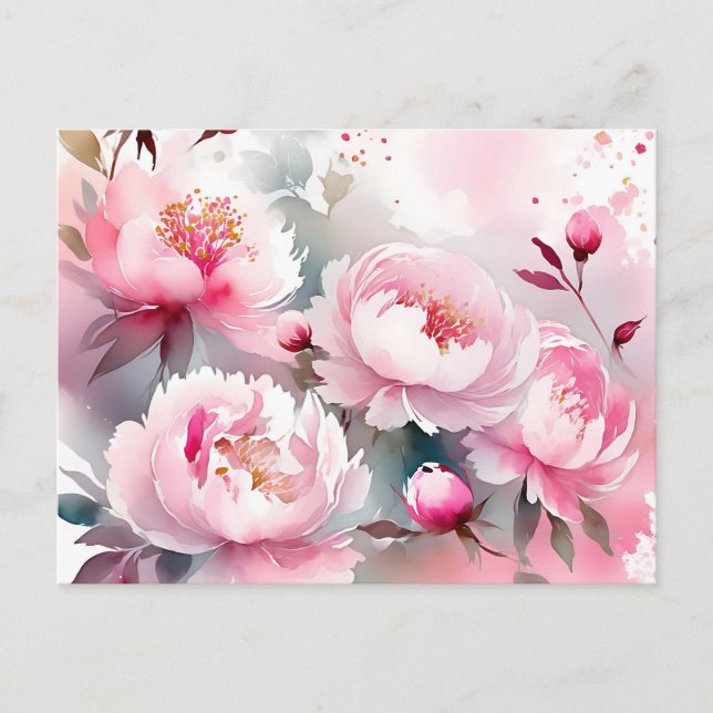 Delicate Watercolor Flowers in Soft Pink Postcard (Front)