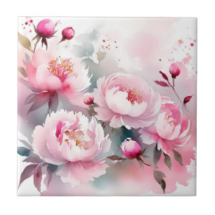 Delicate Watercolor Flowers in Soft Pink Tile