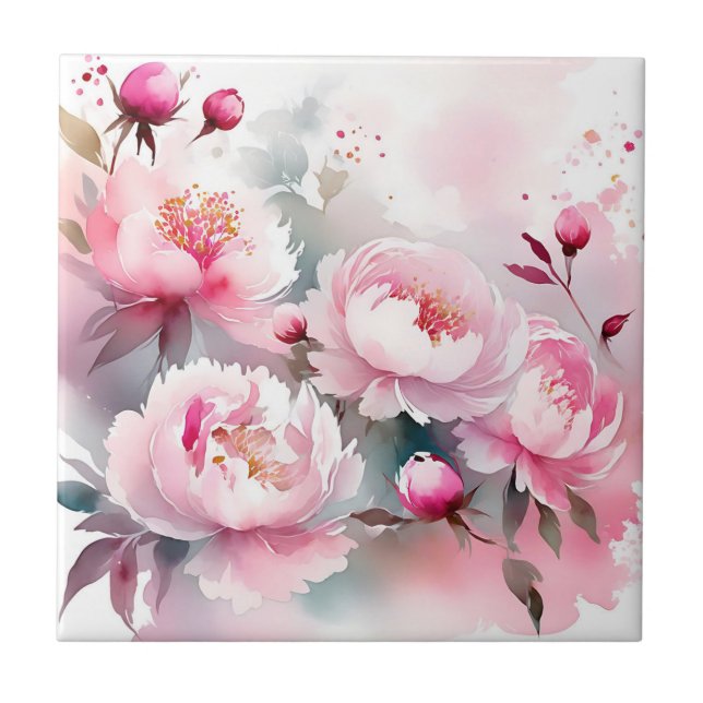 Delicate Watercolor Flowers in Soft Pink Tile (Front)