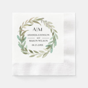 Delicate Watercolor Greenery Wedding Party Paper Napkin