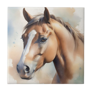 Delicate Watercolor Horse Portrait in Soft Pastel Tile