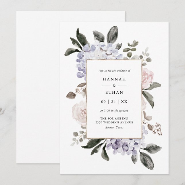 Delicate Watercolor Hydrangea Floral | Wedding Invitation (Front/Back)