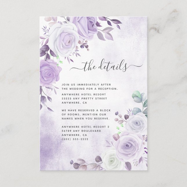 Delicate Watercolor Lavender Purple Florals Enclosure Card (Front)