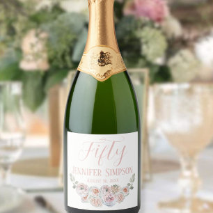 Delicate Watercolor pale Blush pink text Sparkling Wine Label