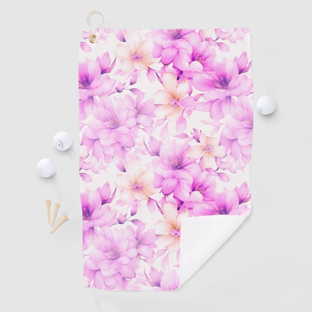 Delicate Watercolor Pink Flowers  Golf Towel (InSitu)