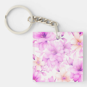 Delicate Watercolor Pink Flowers Key Ring