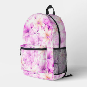 Delicate Watercolor Pink Flowers  Printed Backpack