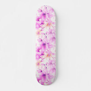 Delicate Watercolor Pink Flowers  Skateboard