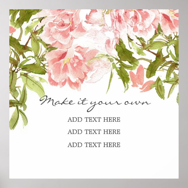 Delicate Watercolor Pink Peonies Wedding Poster (Front)