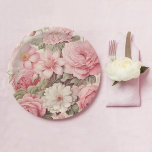 Delicate Watercolor Pink Roses & Apple Blossoms Paper Plate<br><div class="desc">Gorgeous delicate pastel pink old fashioned garden roses & apple blossoms on soft ecru background.</div>