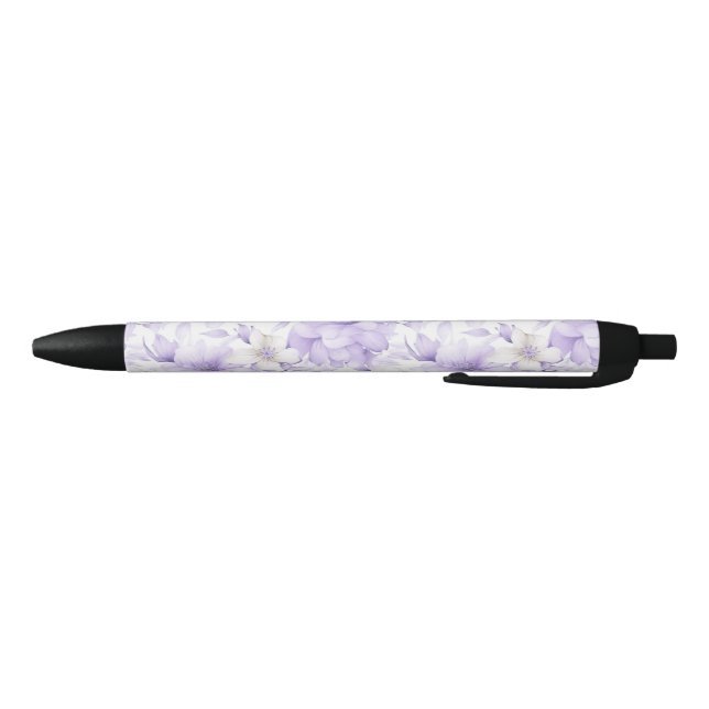 Delicate Watercolor Purple Flowers  Black Ink Pen (Bottom)