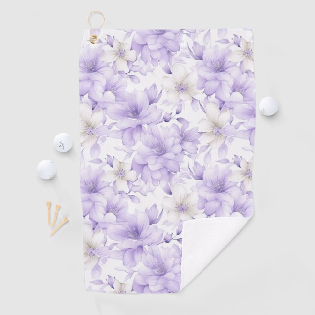 Delicate Watercolor Purple Flowers  Golf Towel (InSitu)