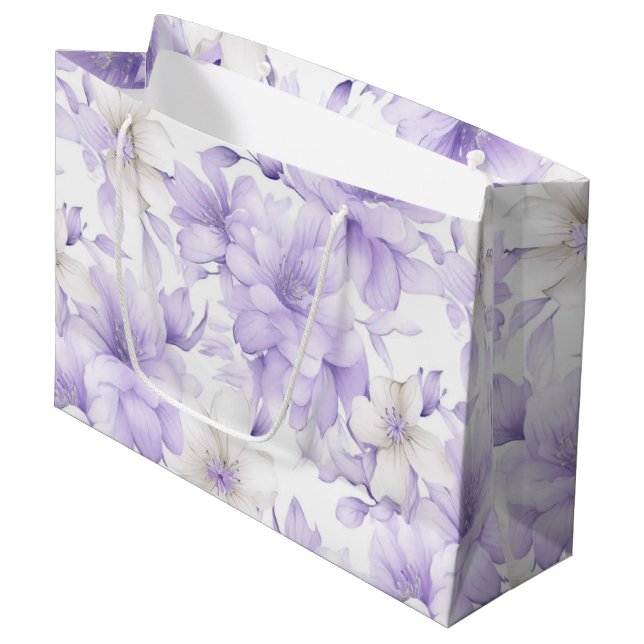 Delicate Watercolor Purple Flowers  Large Gift Bag (Front Angled)