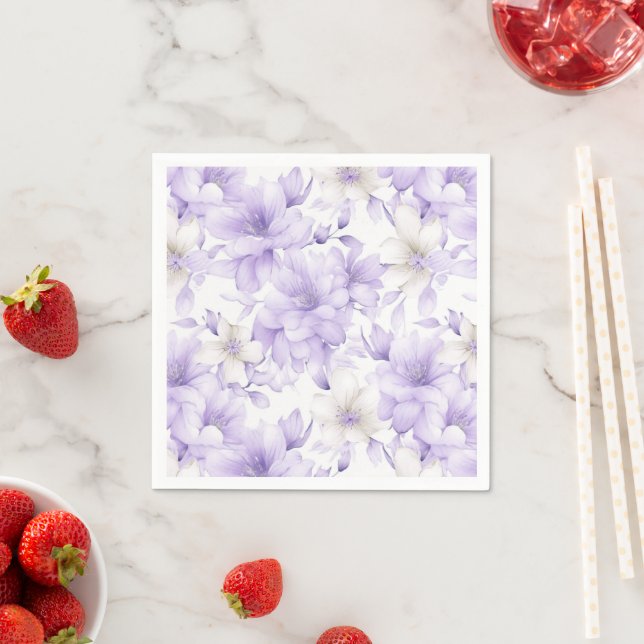 Delicate Watercolor Purple Flowers  Napkin (Insitu)