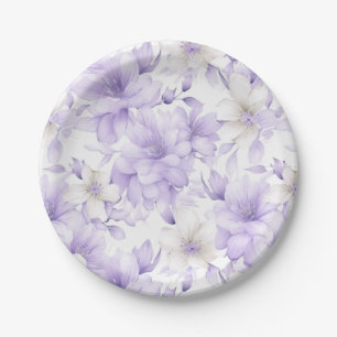 Delicate Watercolor Purple Flowers Paper Plate