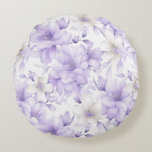 Delicate Watercolor Purple Flowers  Round Cushion